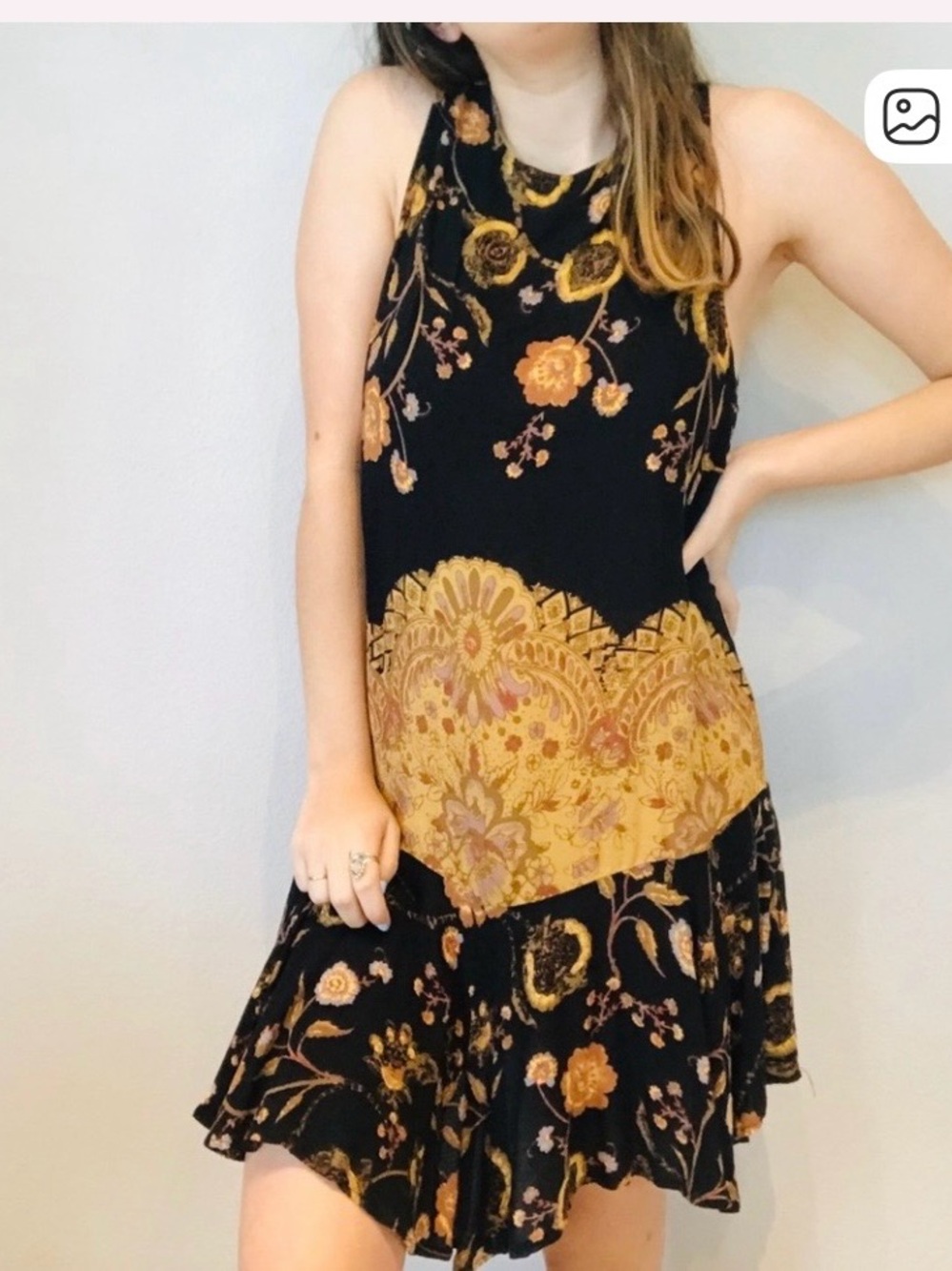 Free People black tan floral low back slip dress